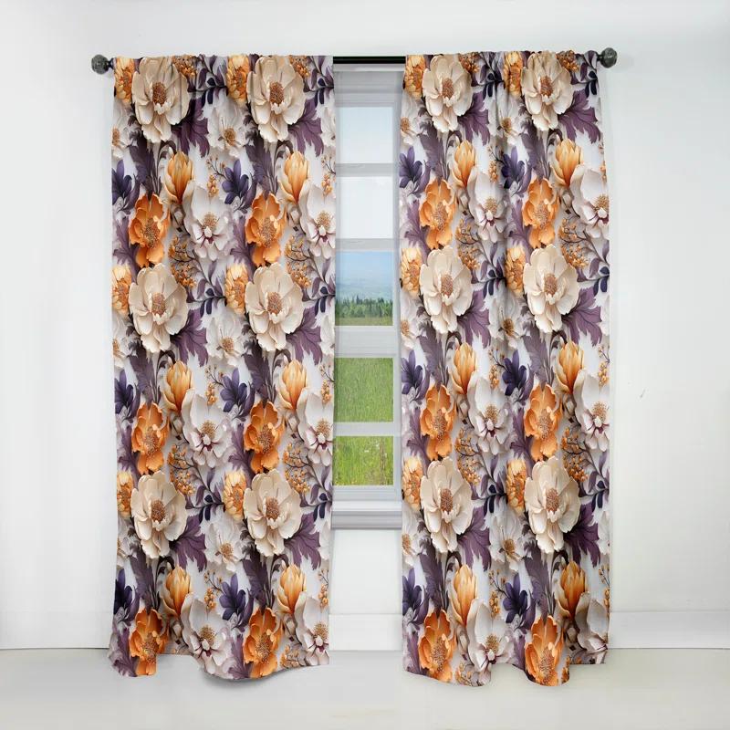 Design Art Beige And Purple Cottage Flowers Composition Polyester Blackout Single Curtain Panel Single Panel