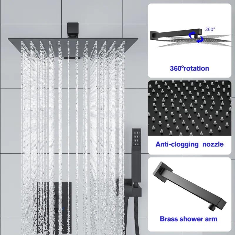 Kichae KE-KH-SLF16013-B 12 Inch Dual Shower Head Wall Mounted Shower System with Rough-In Valve