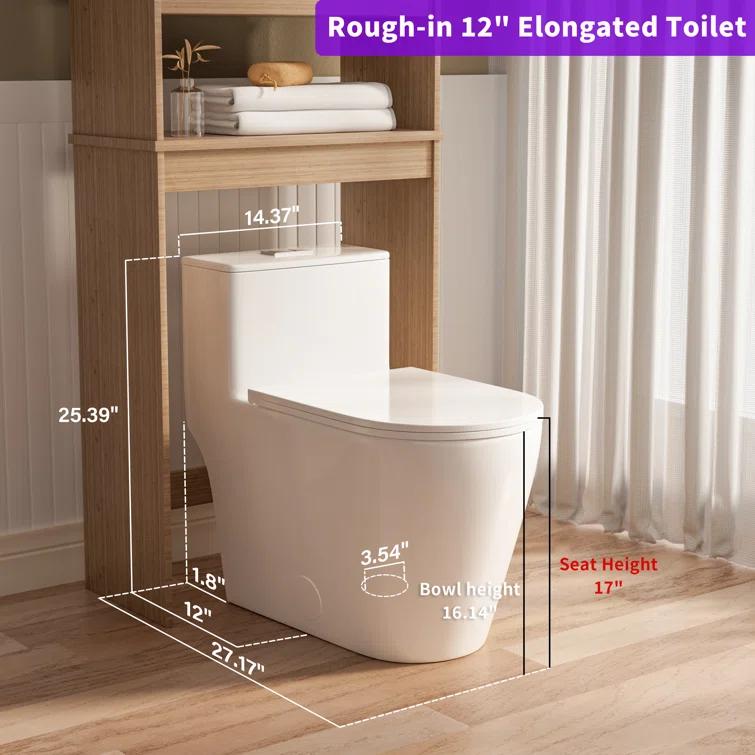 Casta Diva Modern 17" Comfort Chair Height Toilet Powerful Dual Flush Elongated One-Piece Bathroom Toilet Bowl, Quiet Close Seat WE05