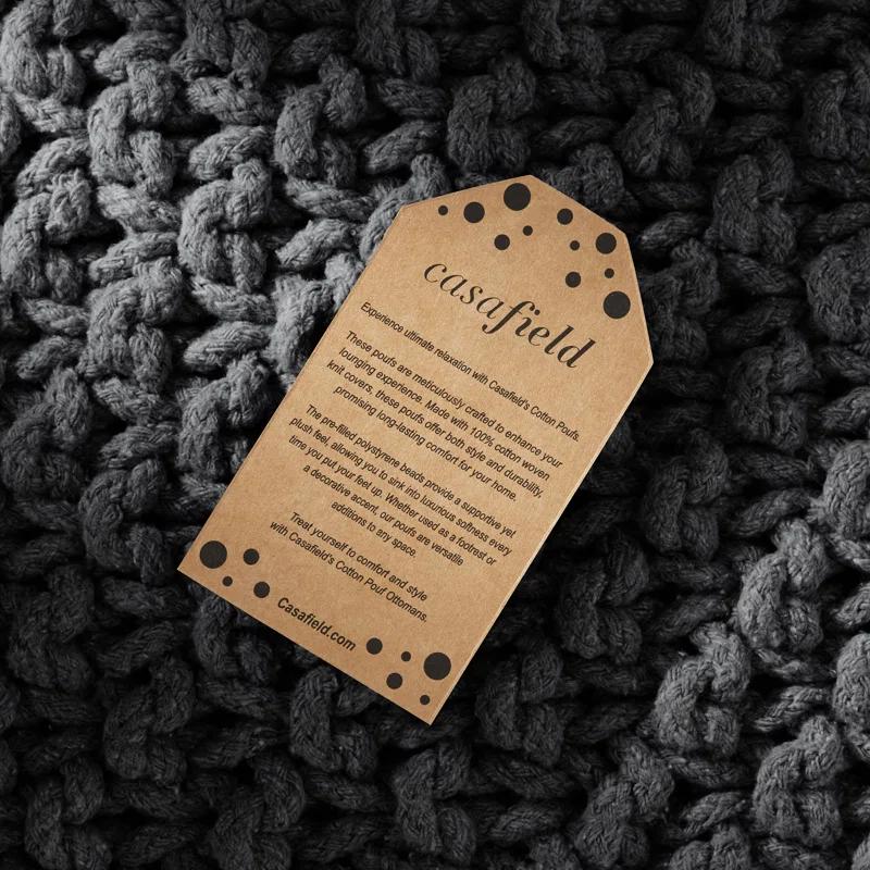 Casafield Casafield Square Pouf Ottoman, Cotton Knit Upholstered Footrest - Black