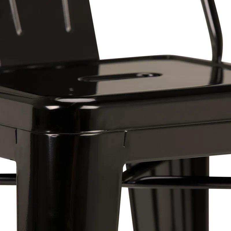 Simpli Home Rayne Metal Industrial Stool with Curved Back, Cross-Brace, and Footrest