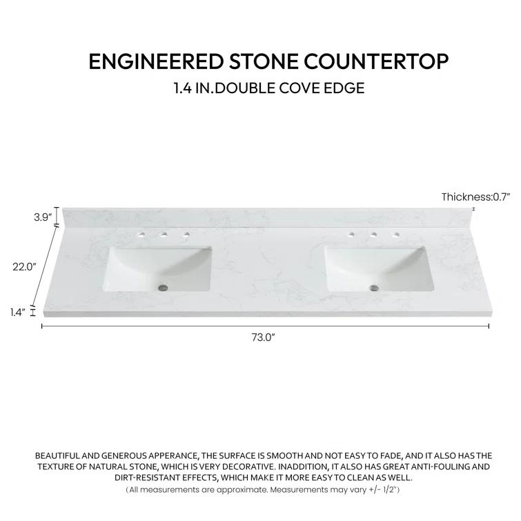 Vinnova Jaen 73'' Stone Double Bathroom Vanity Top with Sink