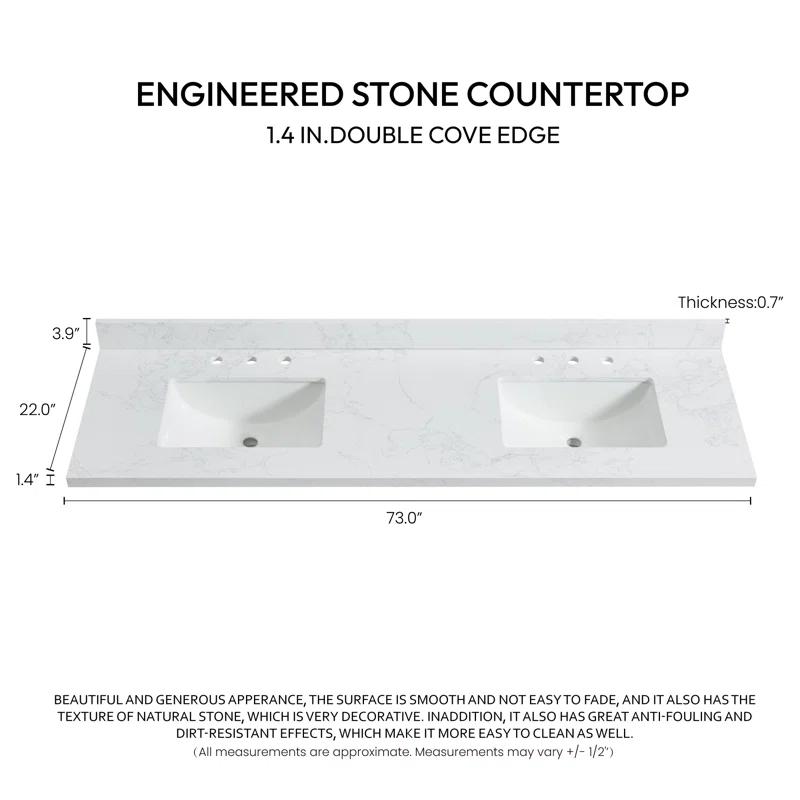 Vinnova Jaen 73'' Stone Double Bathroom Vanity Top with Sink