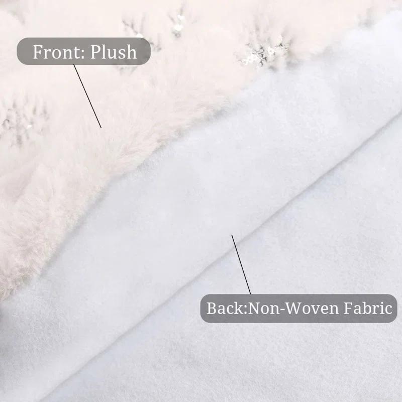 Deago 35.4 Inch Christmas Tree Skirt White Faux Fur Snowflake Tree Skirt for Christmas Decoration