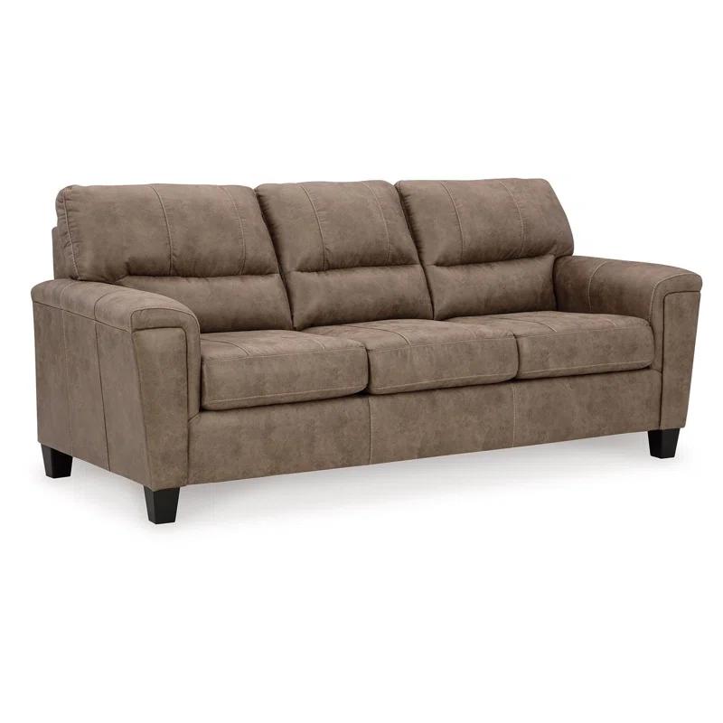 Benjara Nav Queen Size Sofa Sleeper, Fossil Brown Faux Leather, Foam, 89 Inch