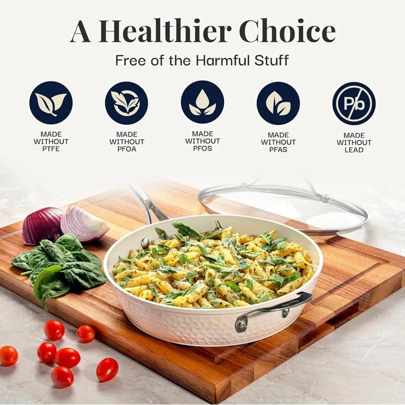Gotham Steel Gotham Steel Hammered Cream Ultra Ceramic Nonstick Fry Pan with Lid