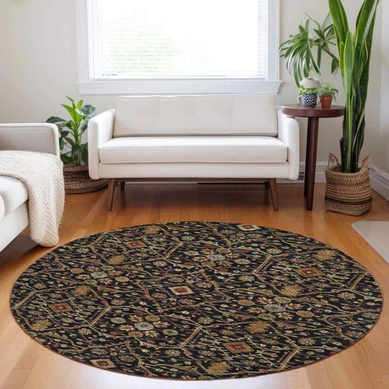 Machine Washable Indoor/Outdoor Cicel ACN1130 Black Rug
