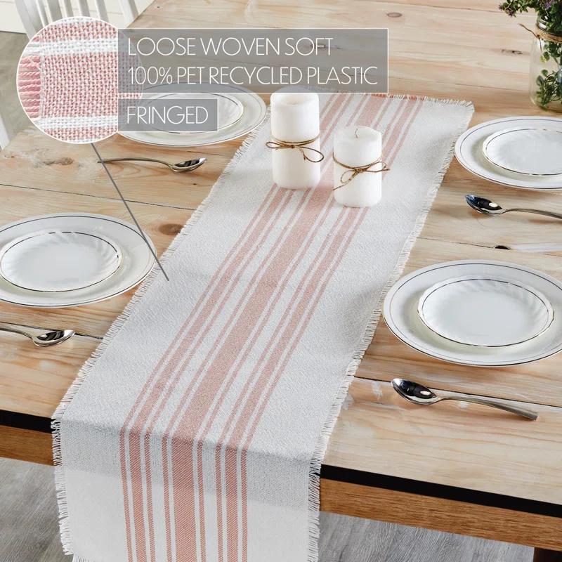 VHC Brands Antique White Stripe Coral Indoor/Outdoor Runner 12X36
