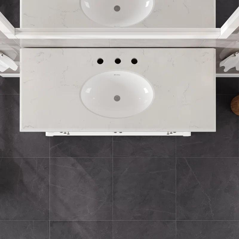 Eviva Elite Stamford . White Single Sink Bath Vanity With Carrara Quartz Top And Undermount Porcelain Sink