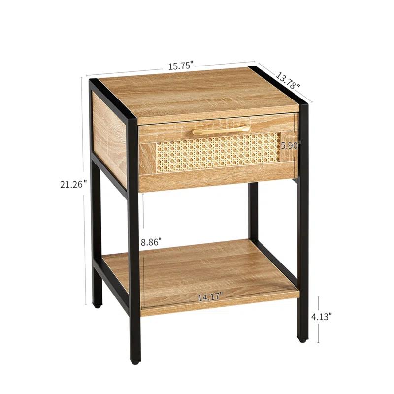 Bay Isle Home™ 15.74" Rattan End Table With  Drawer, Modern Nightstand, Metal Legs,Side Table For Living Room, Bedroom(1 Pc)