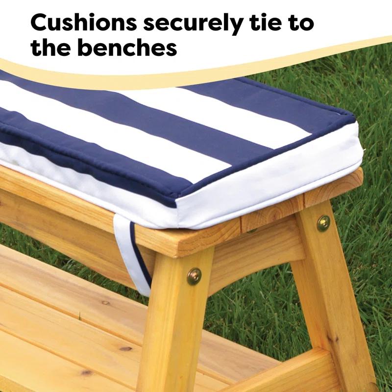 KidKraft Outdoor Wooden Table & Benches with Cushions & Umbrella, Navy
