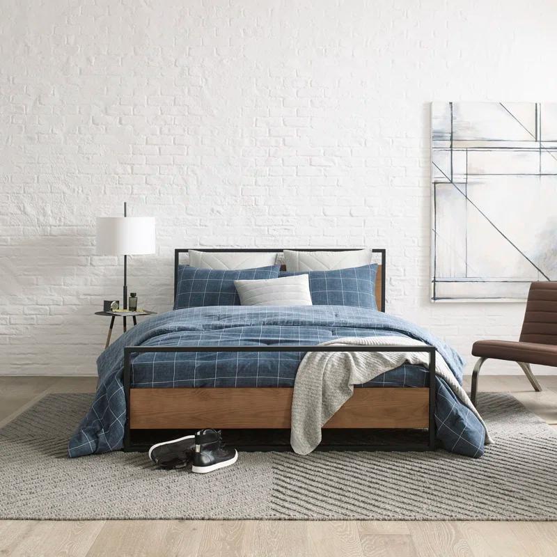 Kenneth Cole Holden Grid Cotton Blue Duvet Cover Set