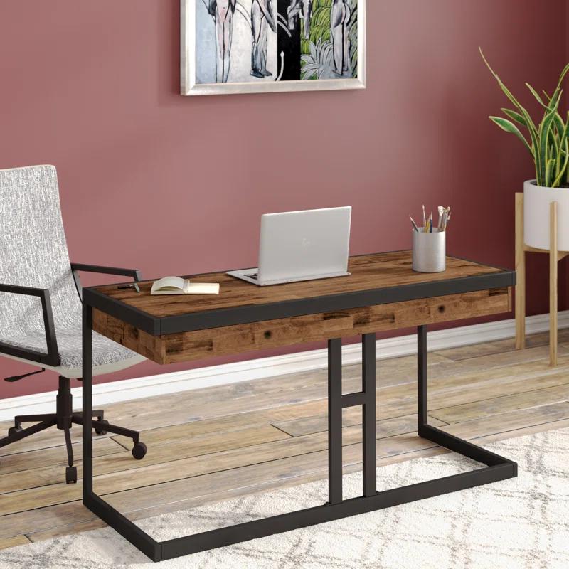 Simpli Home Erina 48"W Solid Acacia Wood Small Desk, Industrial Style with Keyboard Tray and 2 Drawers