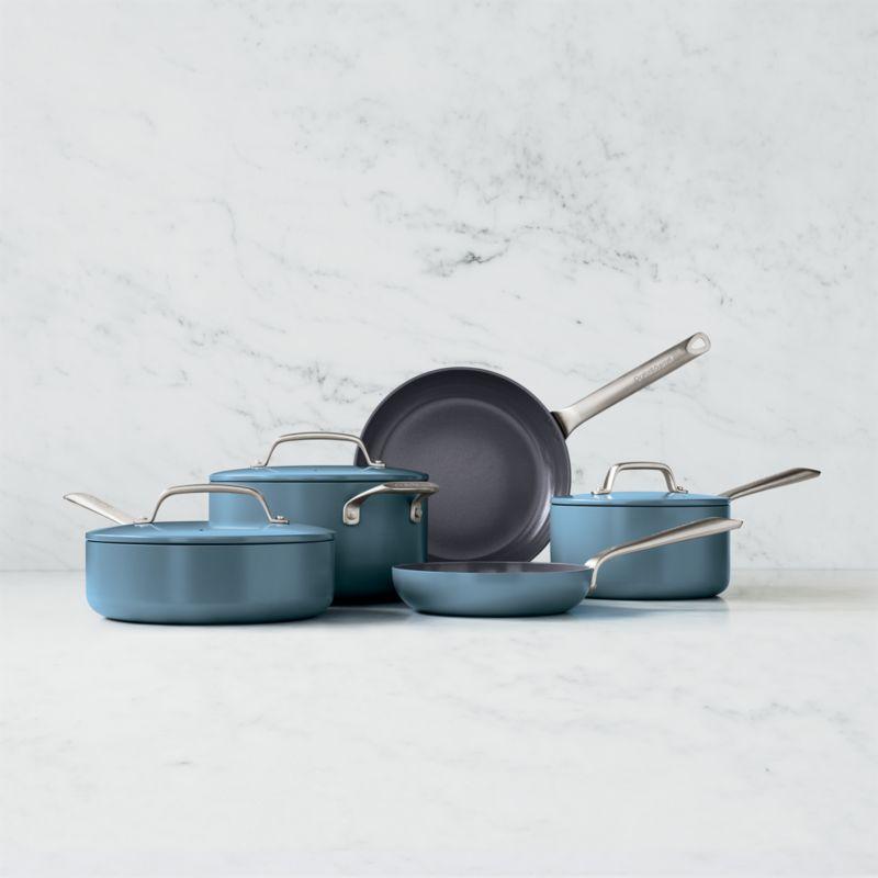 Crate & Barrel EvenCook Ceramic ™ Denim Ceramic Nonstick 8-Piece Cookware Set with Bonus