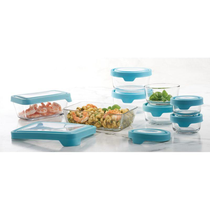 Anchor Hocking TrueSeal 16-Piece Glass Food Storage Set with Mineral Blue Lids