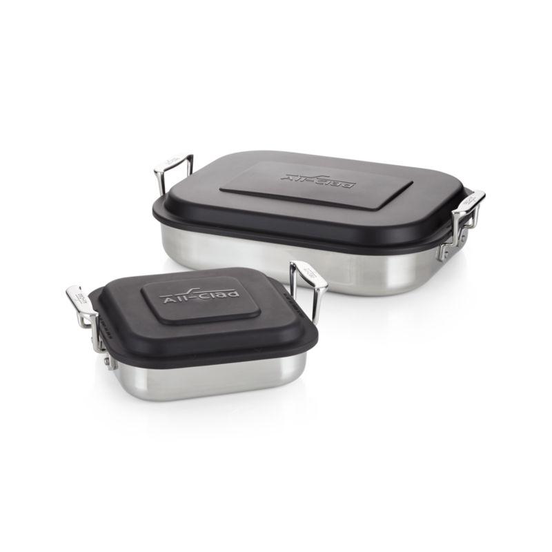 Stainless Steel Lasagna Pan with Black Lid, 14.5 x 11.75 x 2.5 inch