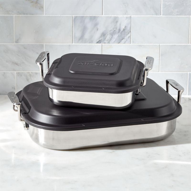 Stainless Steel Lasagna Pan with Black Lid, 14.5 x 11.75 x 2.5 inch