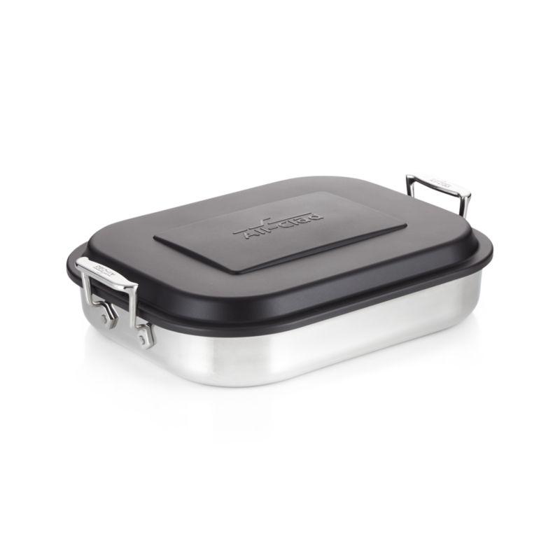 Stainless Steel Lasagna Pan with Black Lid, 14.5 x 11.75 x 2.5 inch