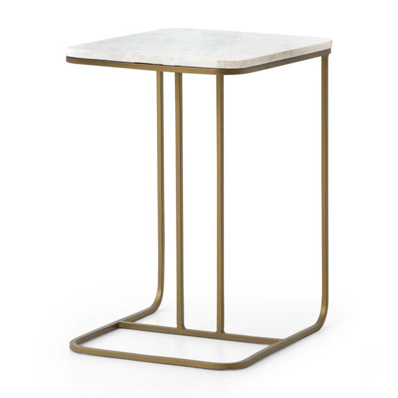 Marlow Polished White Marble and Matte Brass C-Table, 15x19x23 in