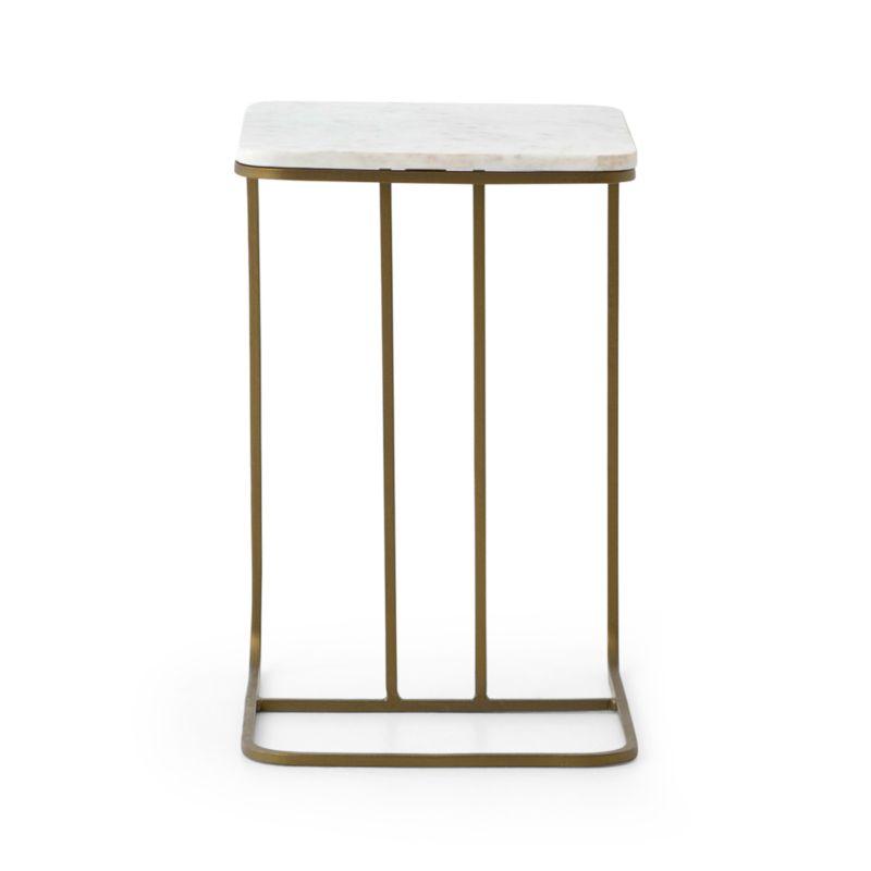 Marlow Polished White Marble and Matte Brass C-Table, 15x19x23 in