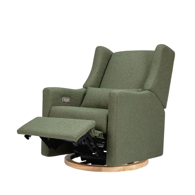 Babyletto Kiwi Olive Green Boucle Nursery Power Glider Recliner Chair with Light Wood Base