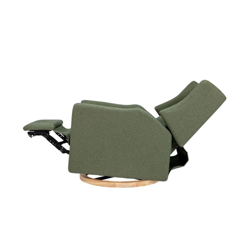 Babyletto Kiwi Olive Green Boucle Nursery Power Glider Recliner Chair with Light Wood Base