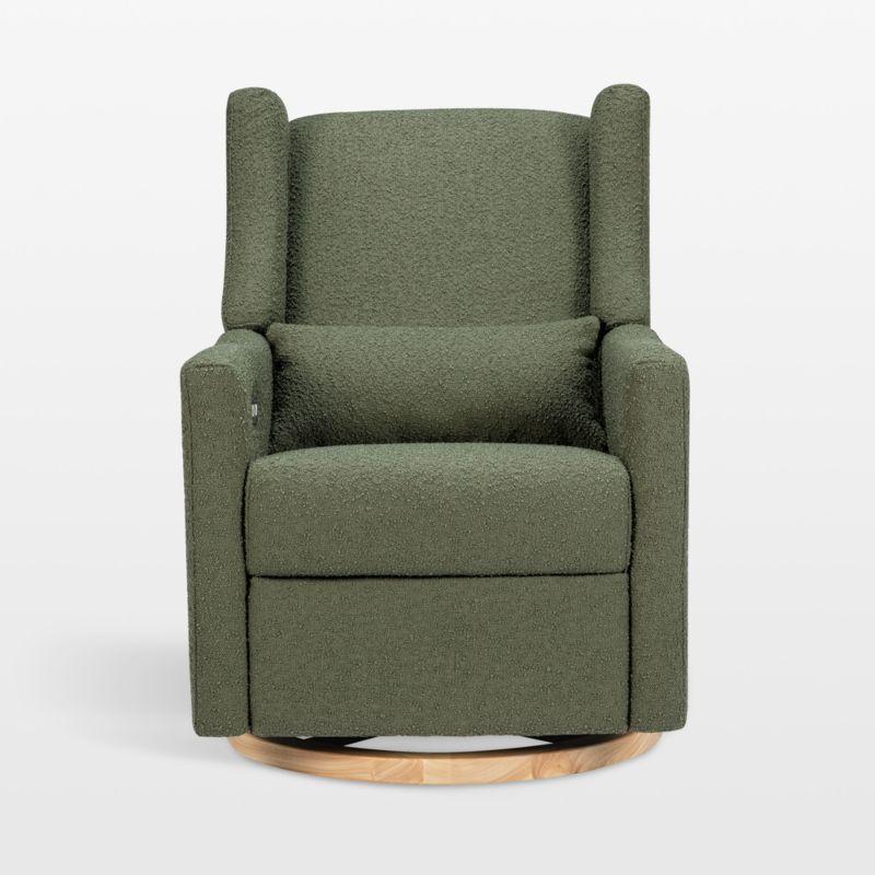 Babyletto Kiwi Olive Green Boucle Nursery Power Glider Recliner Chair with Light Wood Base