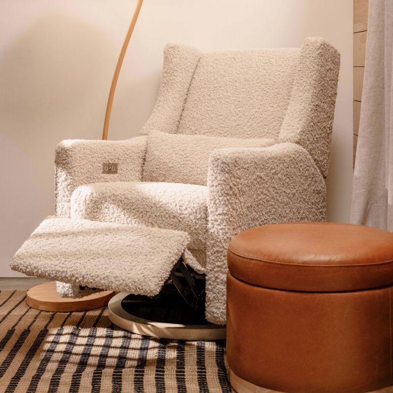 Babyletto Kiwi Almond Teddy Loop Nursery Power Glider Recliner Chair with Light Wood Base