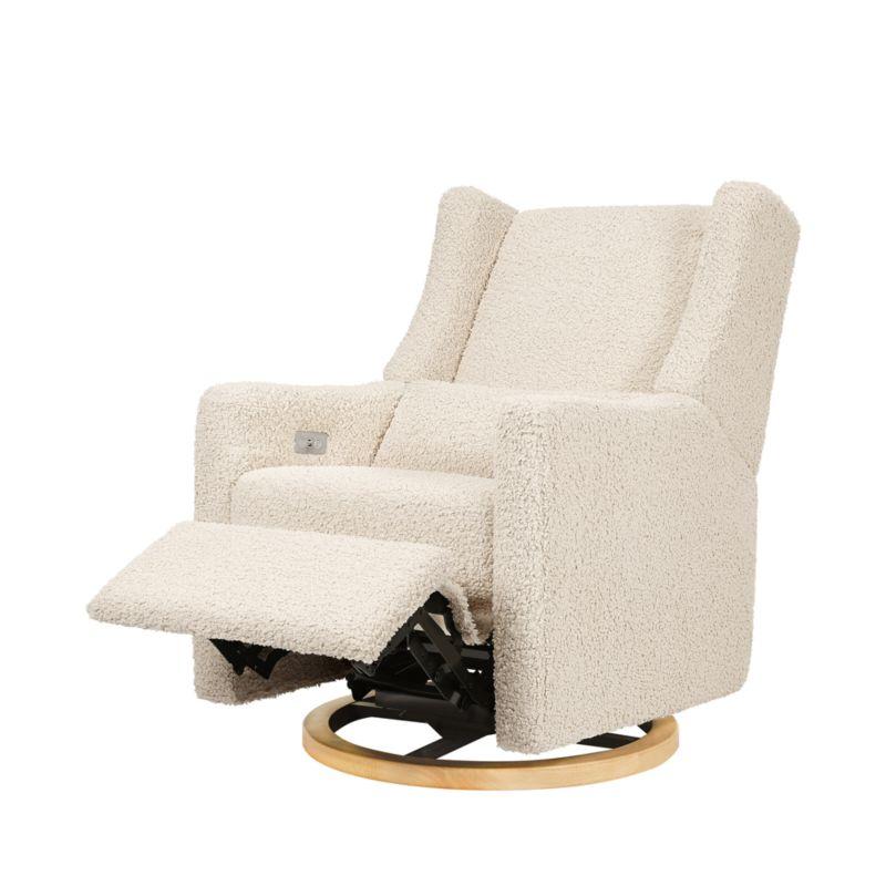 Babyletto Kiwi Almond Teddy Loop Nursery Power Glider Recliner Chair with Light Wood Base