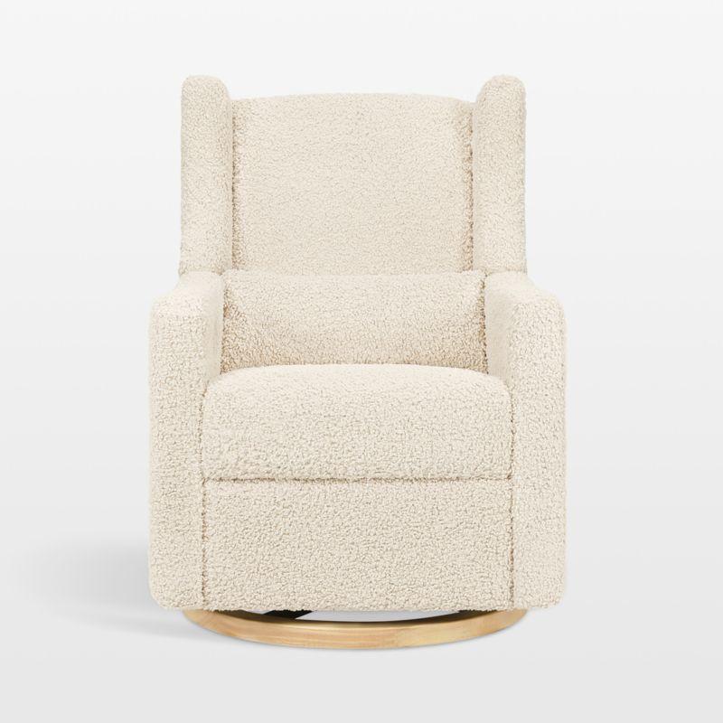 Babyletto Kiwi Almond Teddy Loop Nursery Power Glider Recliner Chair with Light Wood Base