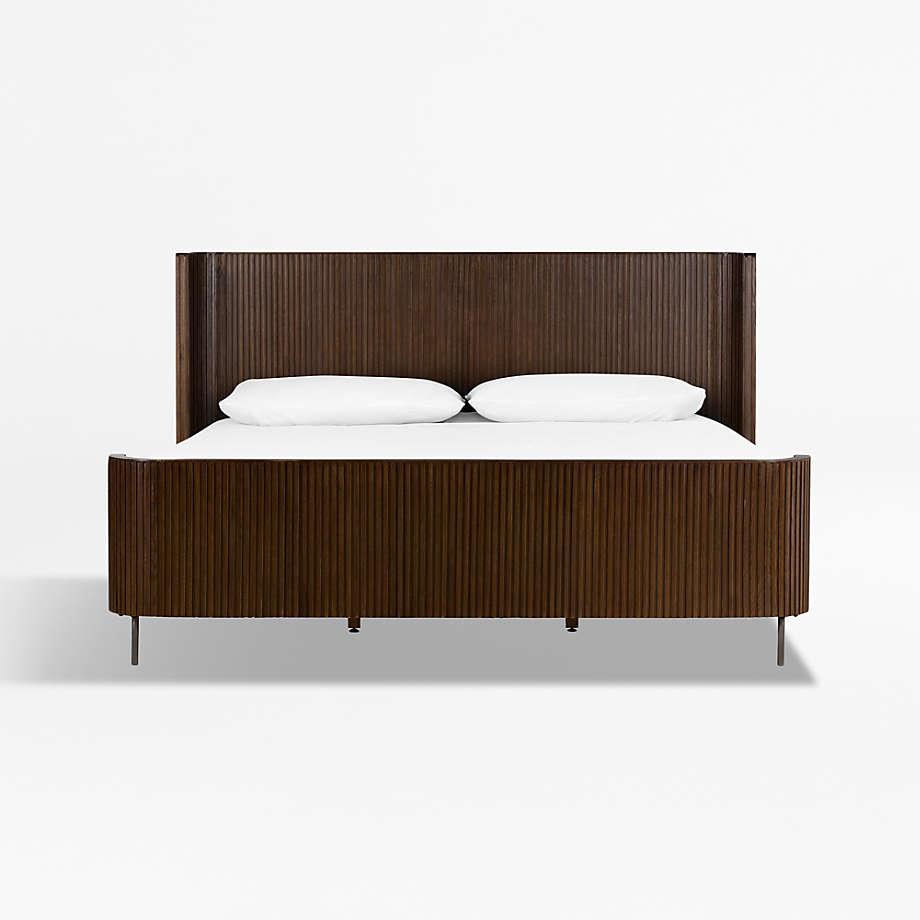 Contemporary Terra Brown Oak King Panel Bed with Slats