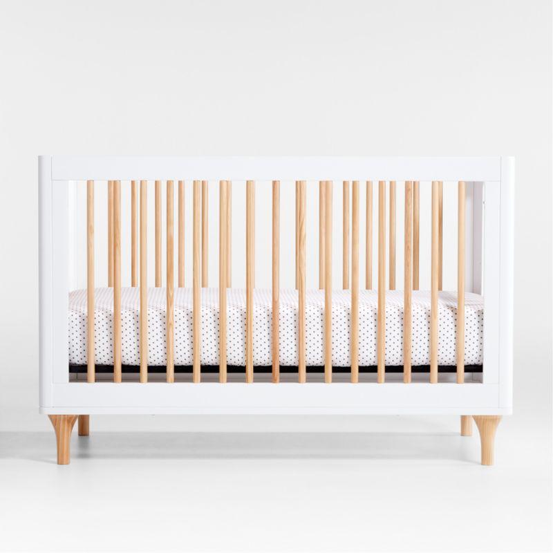 Babyletto Lolly White & Natural Wood 3-in-1 Convertible Baby Crib with Toddler Bed Conversion Kit