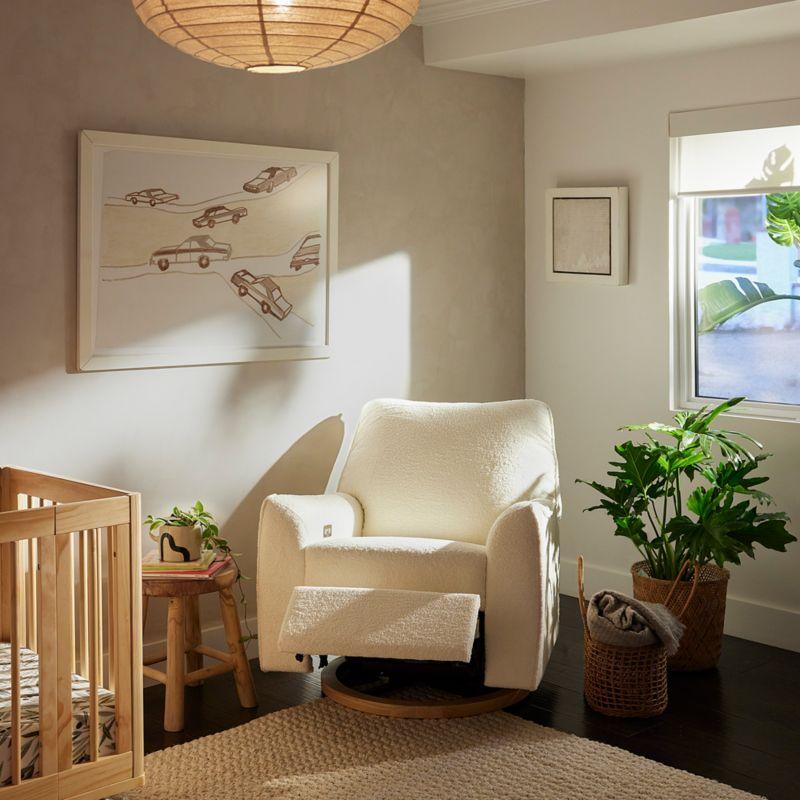 Babyletto Sunday Performance Chantilly Fleece Nursery Power Glider Recliner Chair with Light Wood Base