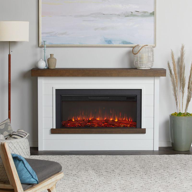 Brynwood White and Brown Wood Electric Fireplace