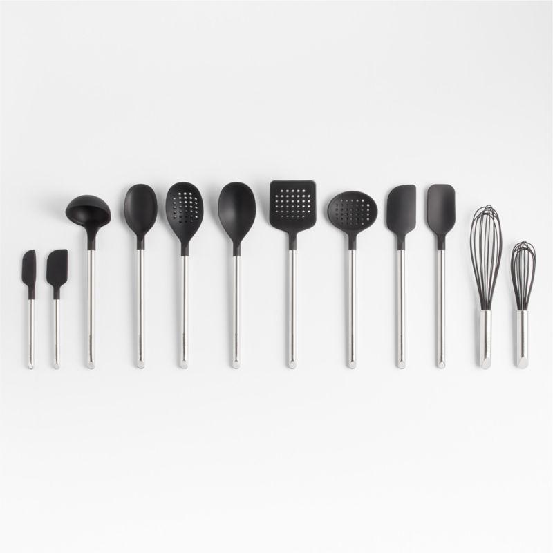 Crate & Barrel Black Silicone and Stainless Steel Deep Slotted Spoon