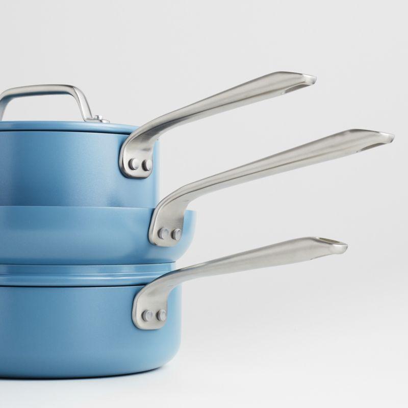 Crate & Barrel EvenCook Ceramic ™ Denim Ceramic Nonstick 8-Piece Cookware Set with Bonus