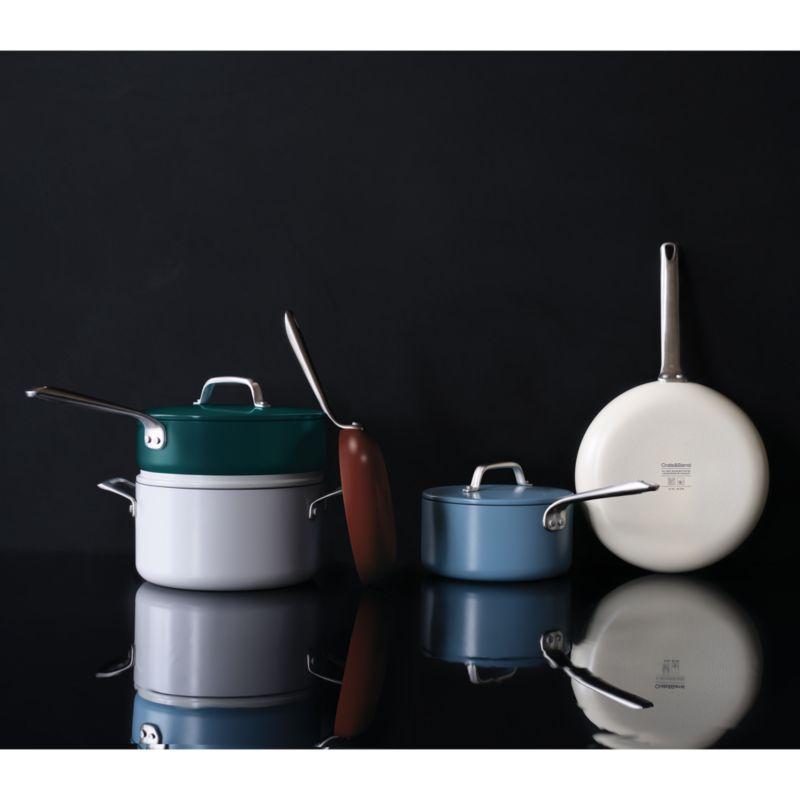 Crate & Barrel EvenCook Ceramic ™ Denim Ceramic Nonstick 8-Piece Cookware Set with Bonus