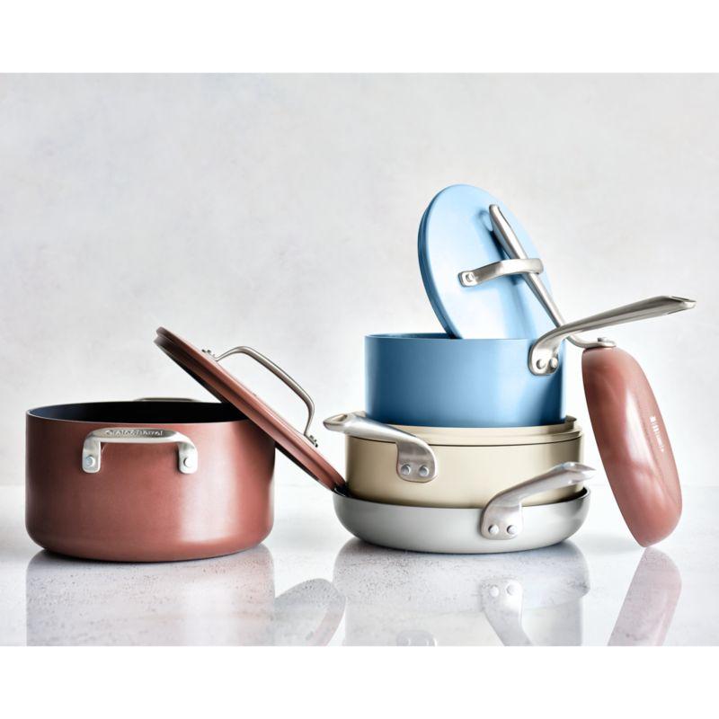 Crate & Barrel EvenCook Ceramic ™ Denim Ceramic Nonstick 8-Piece Cookware Set with Bonus