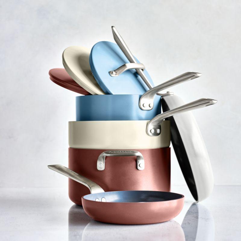 Crate & Barrel EvenCook Ceramic ™ Denim Ceramic Nonstick 8-Piece Cookware Set with Bonus