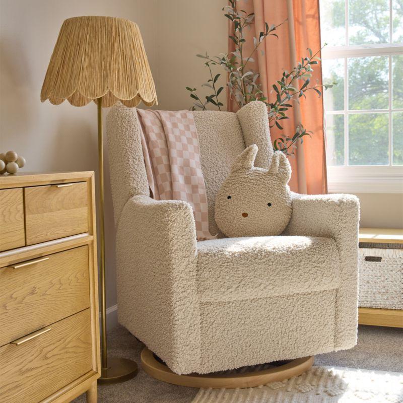 Babyletto Kiwi Almond Teddy Loop Nursery Power Glider Recliner Chair with Light Wood Base