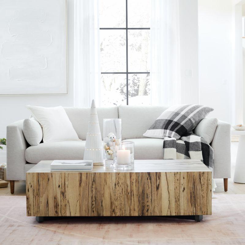 Contemporary Cream Spalted Primavera Wood Coffee Table with Storage