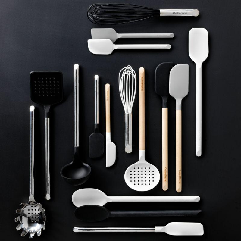 Crate & Barrel Black Silicone and Stainless Steel Deep Slotted Spoon