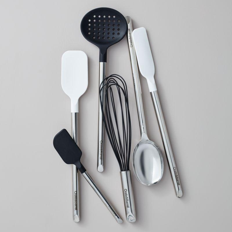 Crate & Barrel Black Silicone and Stainless Steel Deep Slotted Spoon
