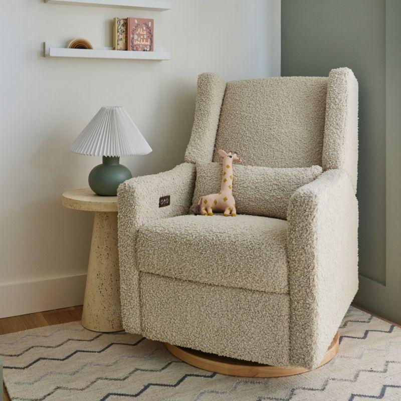 Babyletto Kiwi Almond Teddy Loop Nursery Power Glider Recliner Chair with Light Wood Base
