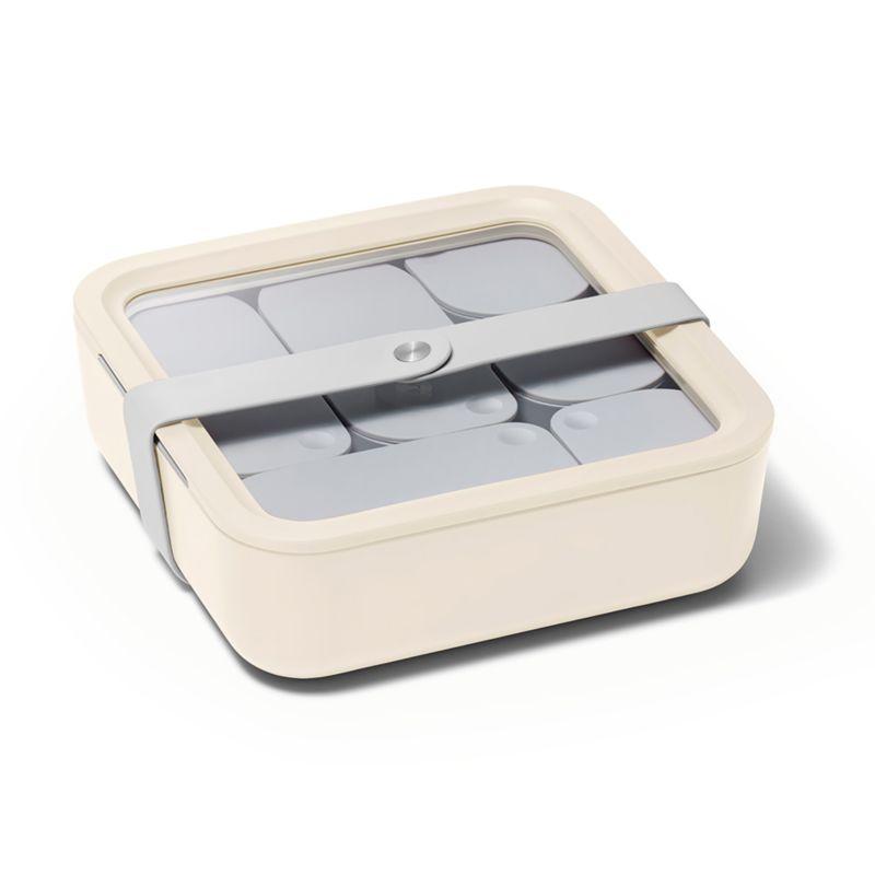 Caraway Home Cream 10-Cup Square Glass Food Storage Container with Lid