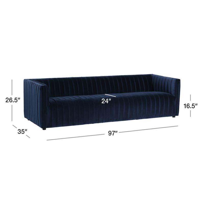 Sapphire Navy Velvet Tuxedo Arm Sofa with Solid Wood Frame