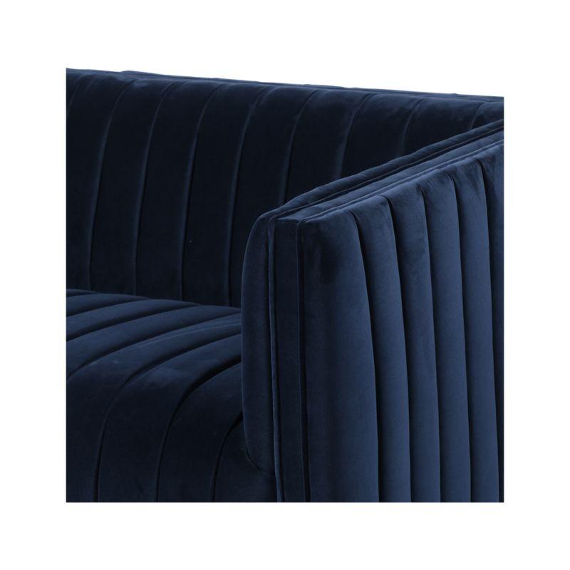 Sapphire Navy Velvet Tuxedo Arm Sofa with Solid Wood Frame