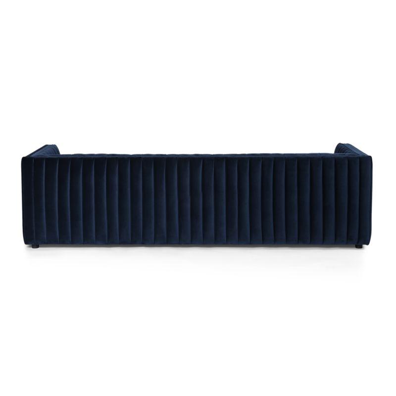 Sapphire Navy Velvet Tuxedo Arm Sofa with Solid Wood Frame