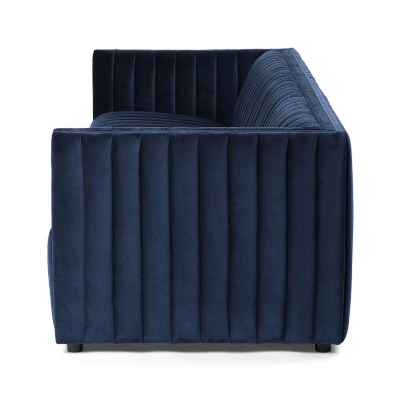 Sapphire Navy Velvet Tuxedo Arm Sofa with Solid Wood Frame