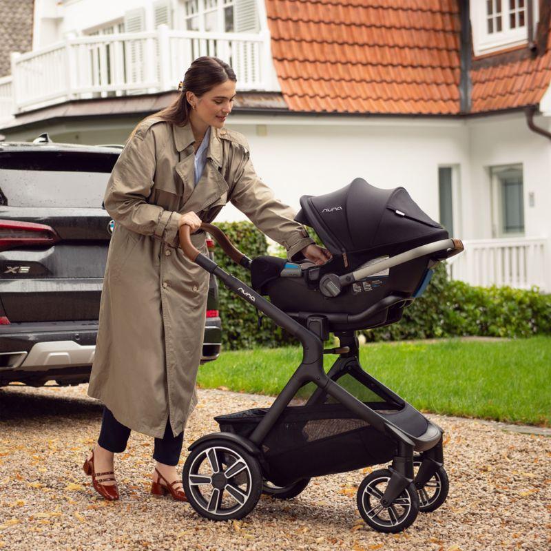 Nuna ® DEMI ™ next Light Brown Hazelwood Baby Stroller with Ride-Along Board